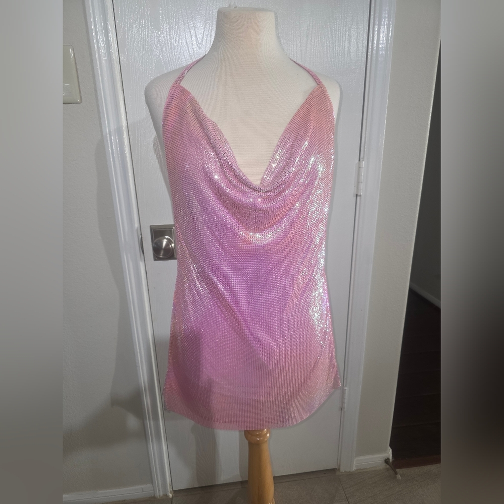 Glamorous Pink Halter Neck Mini Dress